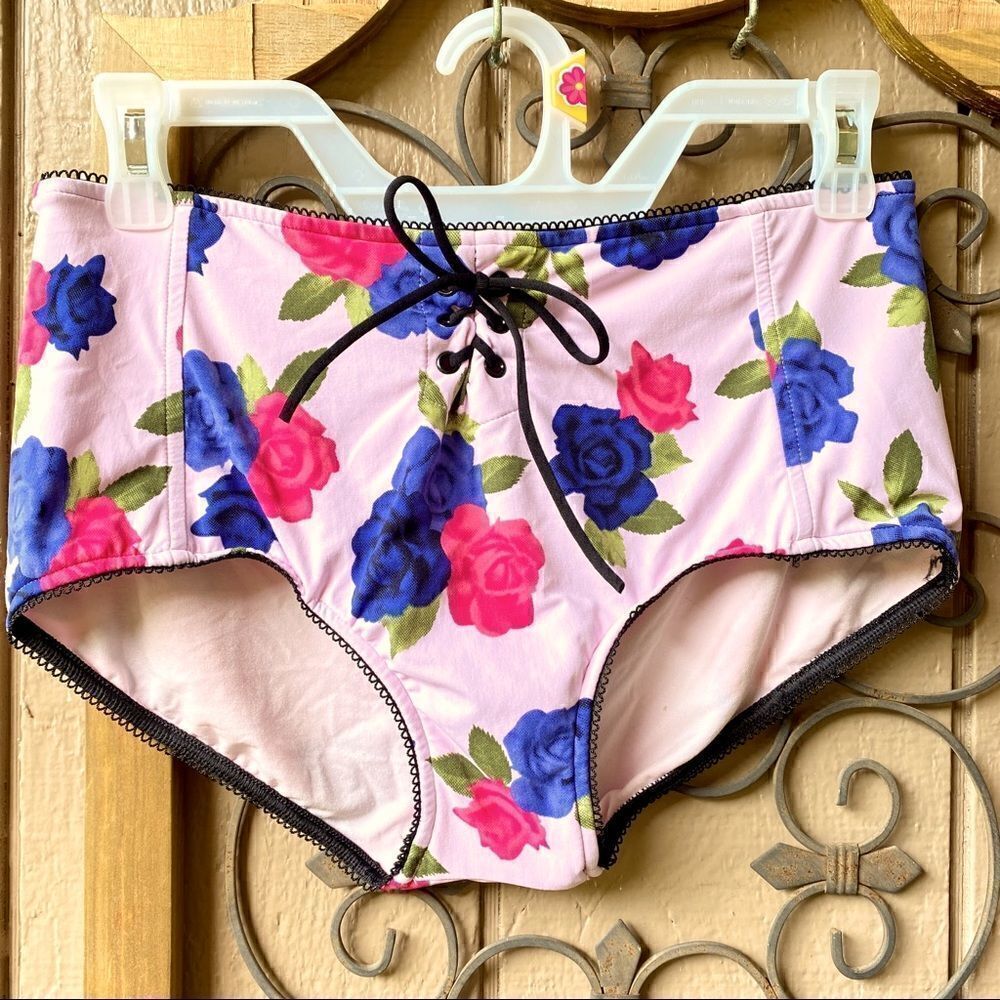 SEAFOLLY LOLA ROSE HIGH WAISTED LACE UP SIREN SWIM PANT 14 SORBET NWT